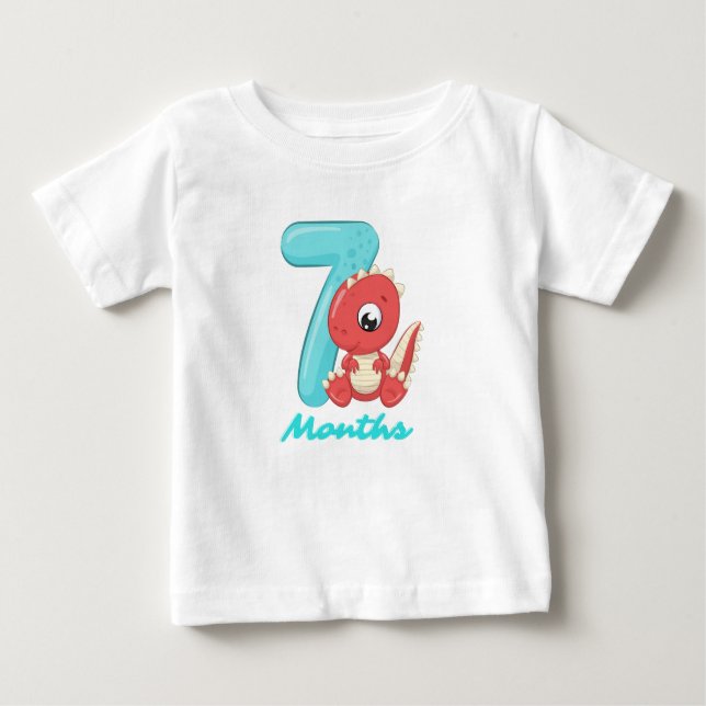 Camiseta Para Bebê Camiseta de bebê de dinossauro fofo de sete meses (Frente)