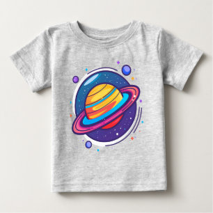 Camiseta Para Bebê Camiseta de Bebê do Planeta Saturno Fofo – Espaço