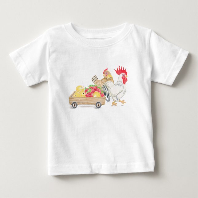 Camiseta Para Bebê Camiseta de Bebê Família de Frango Fofo (Frente)