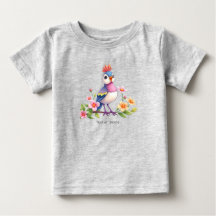 Camiseta de Bebê Floral de Pássaro Azul Rosa Fofa