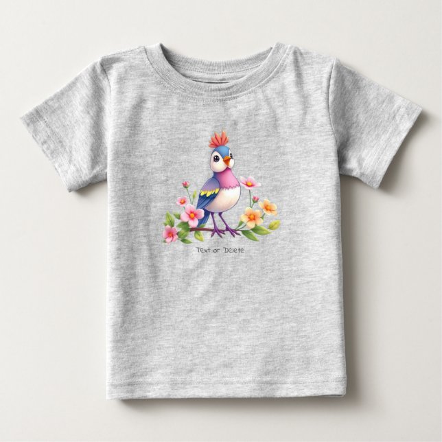 Camiseta Para Bebê Camiseta de Bebê Floral de Pássaro Azul Rosa Fofa (Frente)