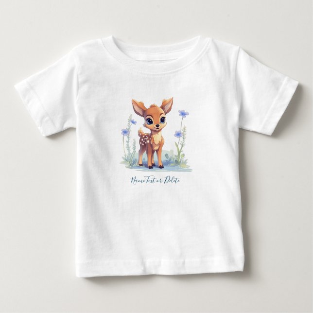 Camiseta Para Bebê Camiseta de Bebê Flores Azuis de Veado Bebê em Aqu (Frente)