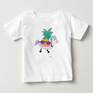 Camiseta Para Bebê Camiseta de Bebê Flutuador de Unicórnio com Abacax