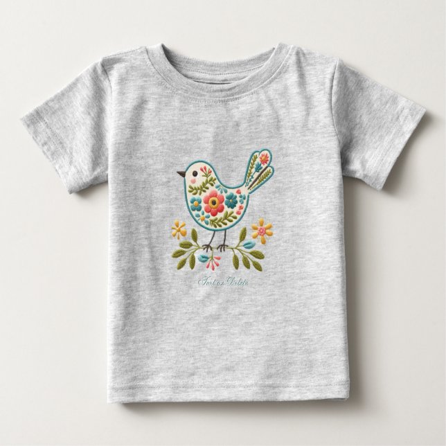 Camiseta Para Bebê Camiseta de Bebê Folhas Verdes Florais de Passarin (Frente)