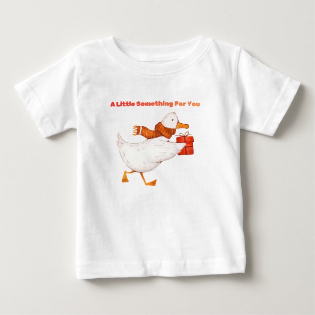 Camiseta Para Bebê Camiseta de Bebê Ganso Fofo Segurando Presente  (Frente)