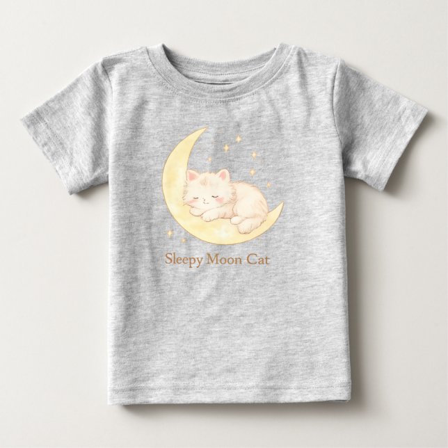 Camiseta Para Bebê Camiseta de Bebê Gatinho da Lua Sonolento Fofa (Frente)