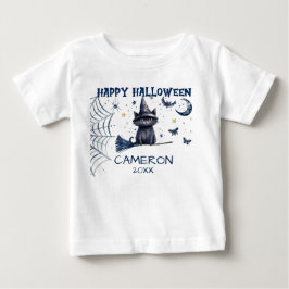 Camiseta Para Bebê Camiseta de Bebê - Gato em Aquarela de Halloween F
