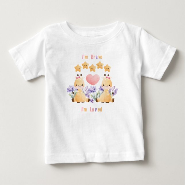 Camiseta Para Bebê Camiseta de Bebê Girafa Bonita | Sou corajoso - Es (Frente)