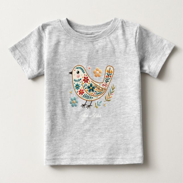 Camiseta Para Bebê Camiseta de Bebê Little Bird Floral (Frente)