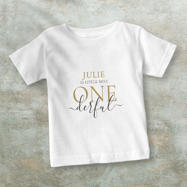 Camiseta Para Bebê Camiseta de Bebê Little Miss ONEderful Personaliza (Personalized Little Miss ONEderful Baby T-Shirt)