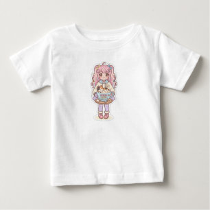 Camiseta Para Bebê Camiseta de Bebê Menina Anime Chibi Café Neko Kawa