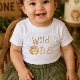 Camiseta Para Bebê Camiseta de bebê menina de um ano 'Wild One Lion'