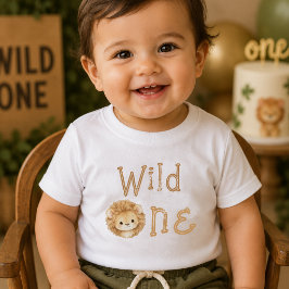 Camiseta Para Bebê Camiseta de bebê menino de um ano Wild One Lion
