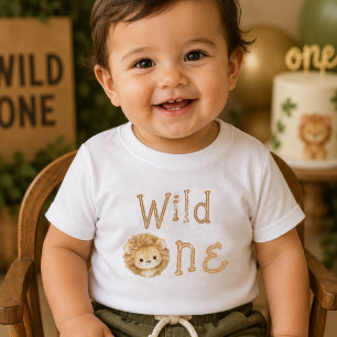 Camiseta Para Bebê Camiseta de bebê menino de um ano Wild One Lion