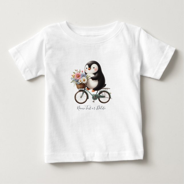 Camiseta Para Bebê Camiseta de Bebê Pinguim de Bicicleta Floral (Frente)