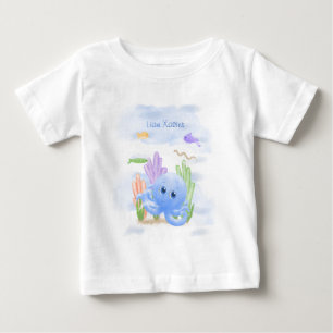 Camiseta Para Bebê Camiseta de Bebê Polvo Azul Pequeno