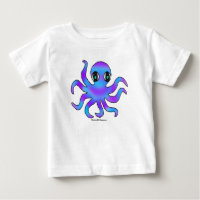 Camiseta de Bebê - polvo azul violeta (branco)