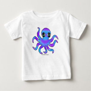 Camiseta Para Bebê Camiseta de Bebê - polvo azul violeta (branco)