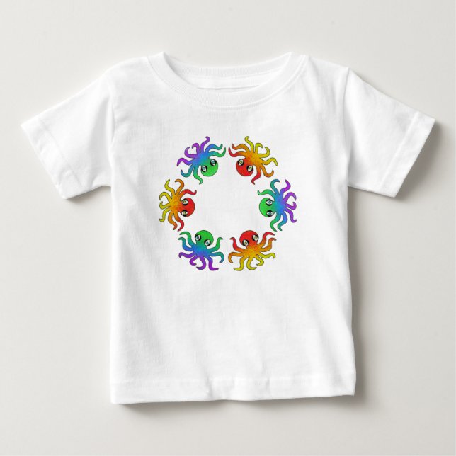 Camiseta Para Bebê Camiseta de Bebê - Polvo Gradiente (branco) (Frente)