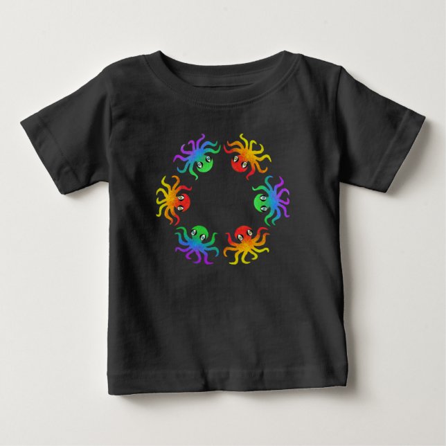 Camiseta Para Bebê Camiseta de Bebê - Polvo Gradiente (vívido) (Frente)
