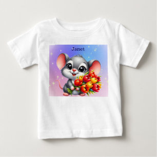 Camiseta Para Bebê Camiseta de Bebê Rato Fofo da Janet com Tulipas