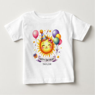Camiseta Para Bebê Camiseta de Bebê Sunshine Feliz Aniversário Nome P
