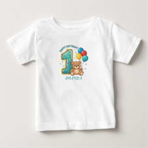Camiseta Para Bebê Camiseta de Bebê Urso de 1º Aniversário Personaliz