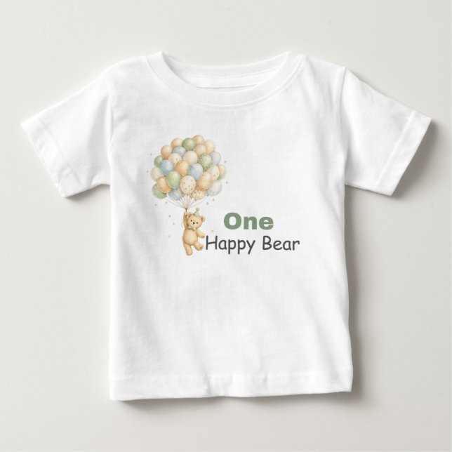 Camiseta Para Bebê Camiseta de Bebê Urso Feliz (Frente)