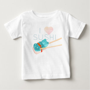 Camiseta Para Bebê Camiseta de Bebê Urso Gummy Azul "Eu Amo Sushi"