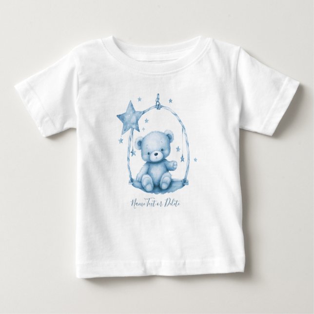 Camiseta Para Bebê Camiseta de Bebê Urso Teddy Azul (Frente)