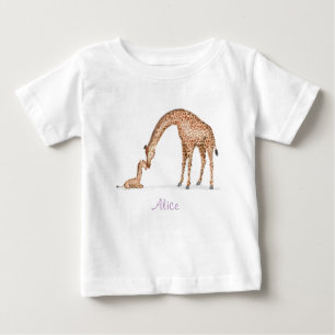 Camiseta Para Bebê Camiseta de girafa e bebê (branca)