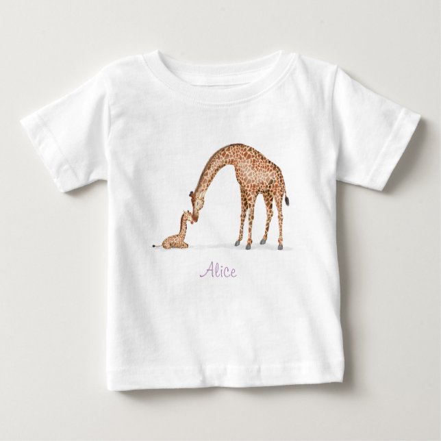Camiseta Para Bebê Camiseta de girafa e bebê (branca) (Frente)