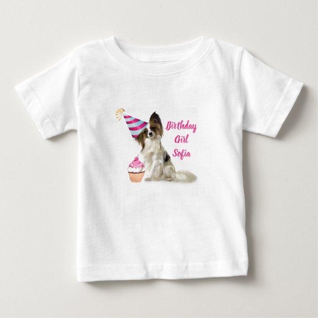 Camiseta Para Bebê Camiseta de Menina Bebê de Aniversário com Cachorr (Frente)
