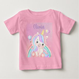 Camiseta Para Bebê Camiseta de Menina Bebê de Aniversário com Unicórn