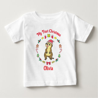 Camiseta Para Bebê Camiseta de Natal do Primeiro Bebê do Suricato Fof