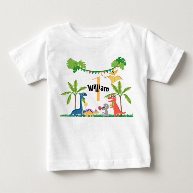 Camiseta Para Bebê Camiseta Dinossauro Bebê do Primeiro Aniversário (Frente)