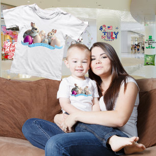 Camiseta Para Bebê Camiseta do Bebê Páscoa Dois Coelhos & Ovos de Pás