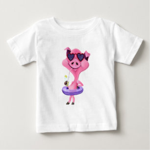 Camiseta Para Bebê Camiseta Engraçada de Bebê com Porco de Festa Feli