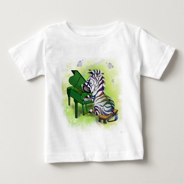 Camiseta Para Bebê Camiseta engraçada de bebê com zebra tocando piano (Frente)