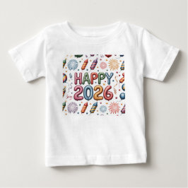 Camiseta Para Bebê Camiseta-Feliz Ano Novo 2026 Família Combinando