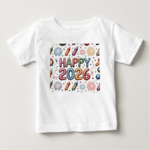 Camiseta Para Bebê Camiseta-Feliz Ano Novo 2026 Família Combinando 
