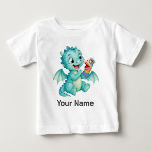 Camiseta Para Bebê Camiseta Infantil com Fantoche de Dragão Bebê Nome