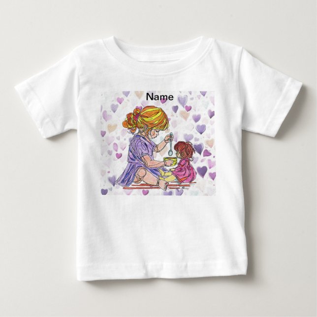 Camiseta Para Bebê Camiseta Infantil Menina e Boneca Bebê (Frente)