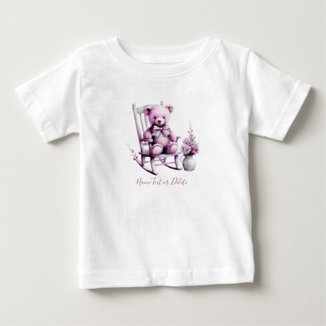 Camiseta Para Bebê Camiseta Infantil Urso Bebê Rosa Aquarela (Frente)
