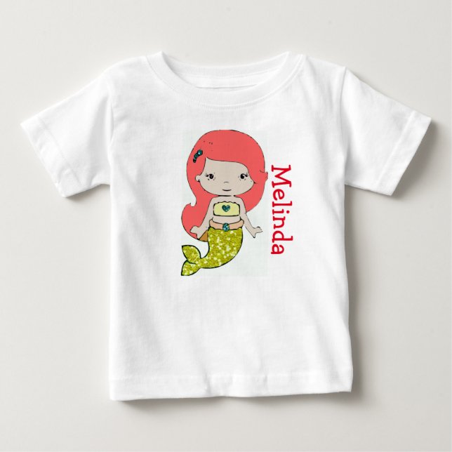 Camiseta Para Bebê Camiseta Personalizada de Bebê Sereia de Uma Peça (Frente)
