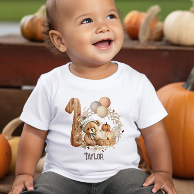 Camiseta Para Bebê Camiseta-primeiro aniversario de Urso de Queda Bon (Cute Teddy Bear Fall Beary 1st Birthday T-shirt)