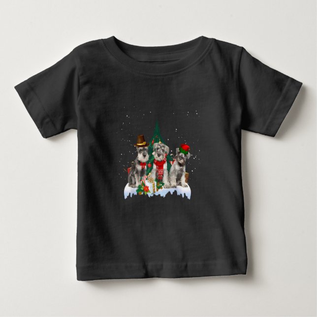 Camiseta Para Bebê Camiseta-T-Camiseta de Cão de Natal de Schnauzer (Frente)