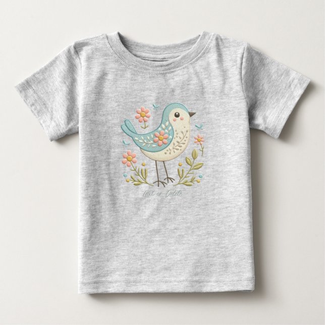 Camiseta Para Bebê Camiseta Verde Floral de Bebê Little Bird (Frente)