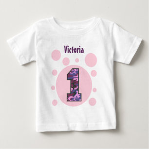 Camiseta Para Bebê Camo primeiro aniversario e bolhas com um ano V14
