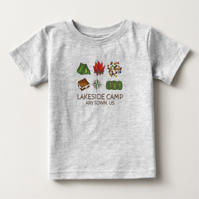 Camiseta Para Bebê Camp Personalizado De Campanha De Verão, Tent Camp (Frente)